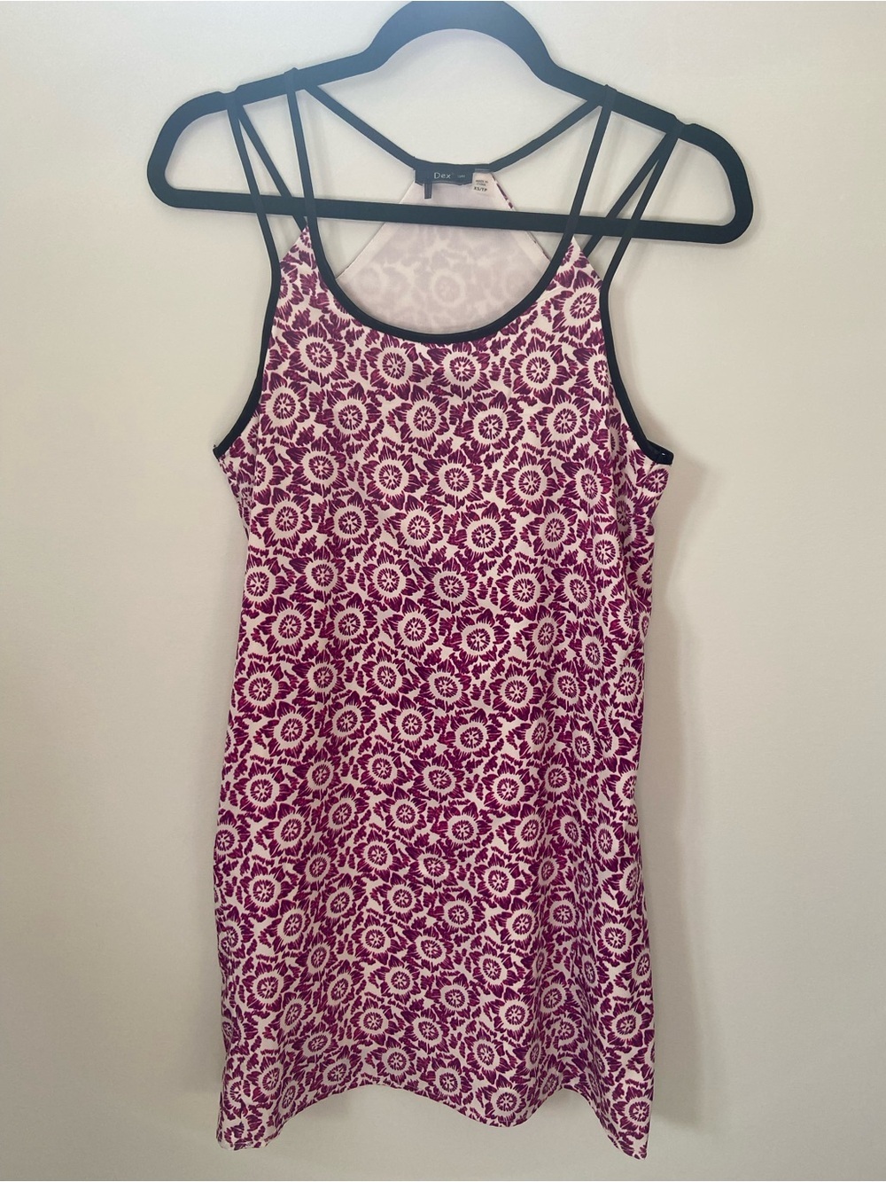 Strappy Floral Summer Dress in Magenta, White and Black Trim
